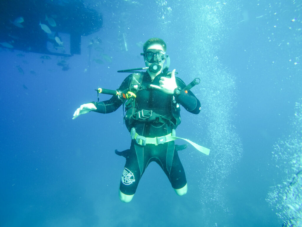 Scuba diver underwater at Great Barrier Reef