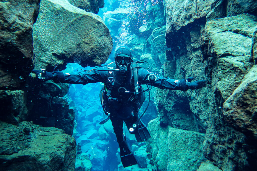 Scuba diving at silfra fissure Iceland